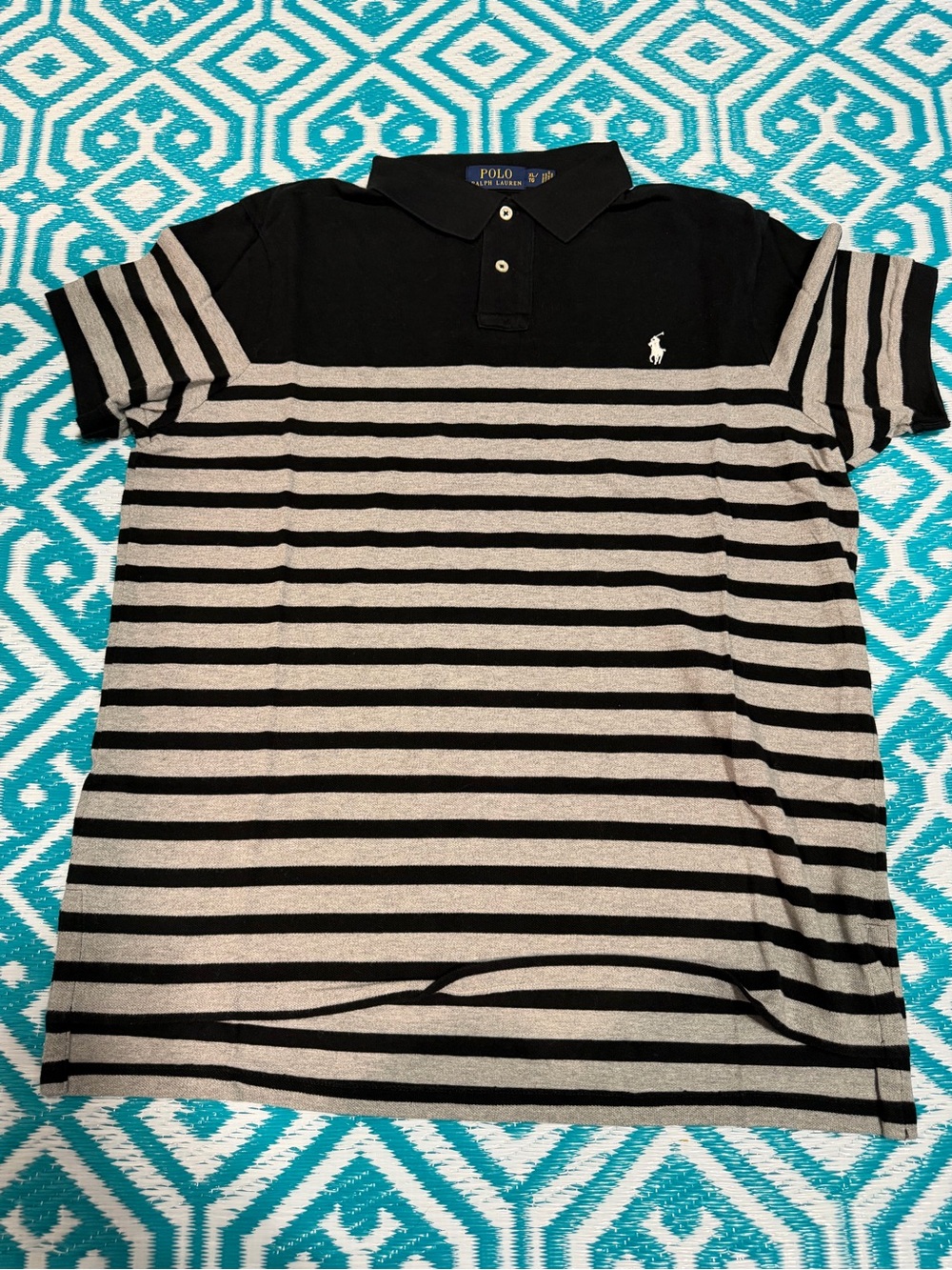 Polo Ralph Lauren Men’s XL Black Gray Striped Short Sleeve Polo Shirt Pony